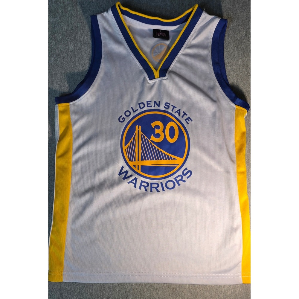 Kids Stephen Curry Golden State Warriors Jersey White Blue Yellow Size 24